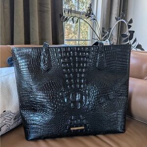 Brahmin Black Crocodile-Embossed Leather Tote Bag